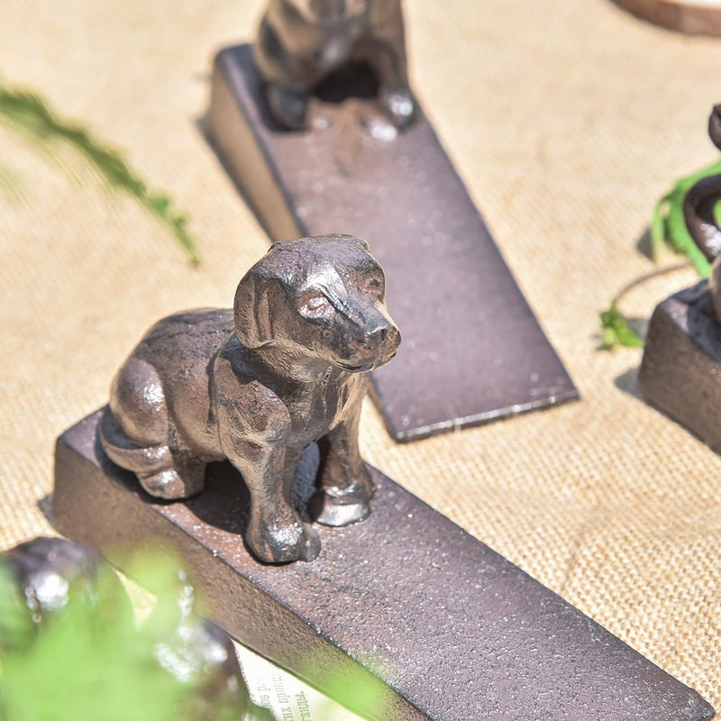 Sungmor Heavy Duty Cast Iron Dog Door Stops | Decorative Cute Animal Statue Metal Door Stopper Wedge with Non-Slip Mat | Solid & Antique Style Windproof Door Holder for Patio Yard Garden Farmhouse - Image 5
